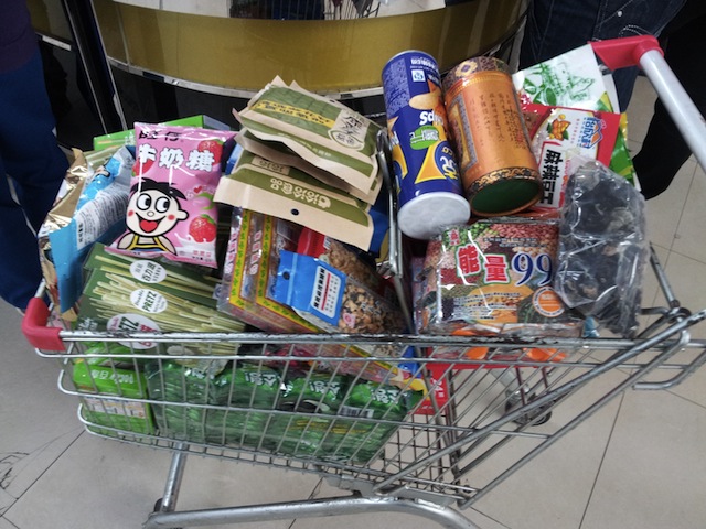 full shopping cart junk food